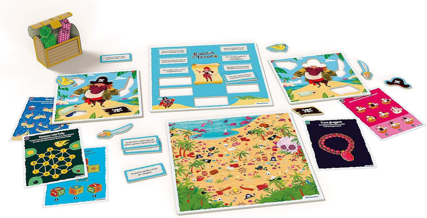 Clementoni - Caccia al Tesoro, Gioco da Tavolo, Party Game per Bambini 6+ Anni e Tutta la Famiglia, 2-12 Giocatori, Più di 80 Indizi e Indovinelli, Made in Italy, Lingua Italiana, 16153