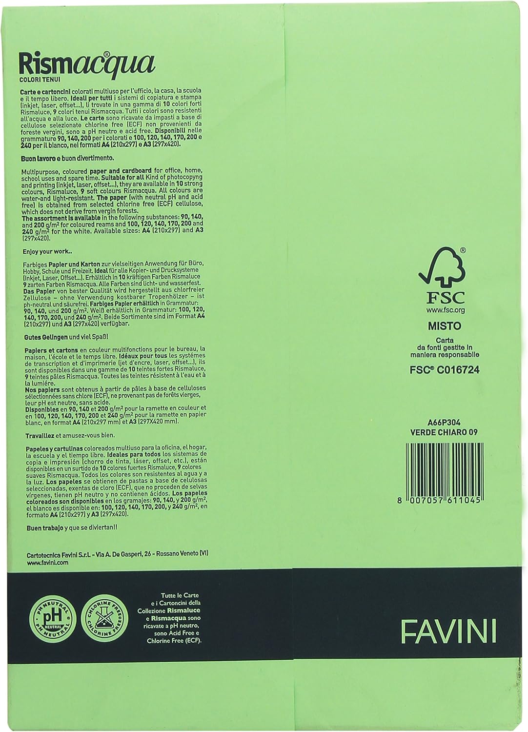 Favini Rismacqua - Papel (Verde, 90 g/m², 300 pieza(s
