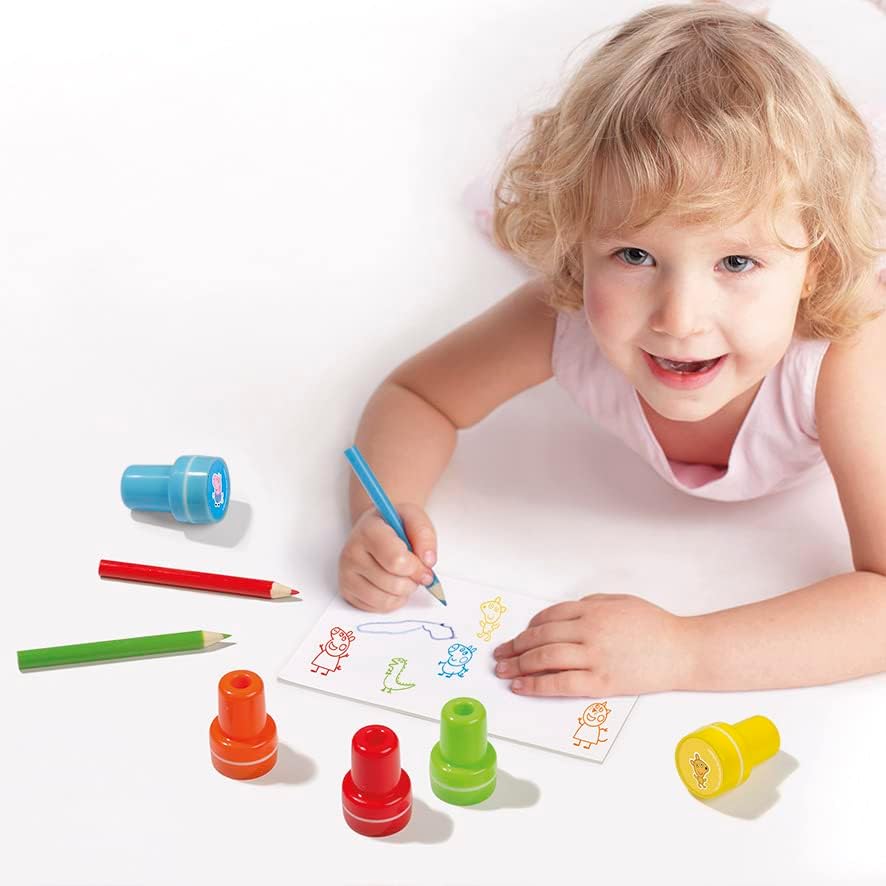 Totum 360242 Set-Creative Set of 5 Self-Inking Stamps, Books, 3 Colouring Pencils & Stickers with Peppa Pig & Friends Designs