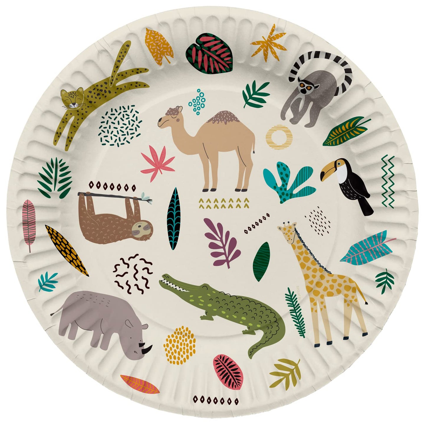 Folat 61929 Paper Tableware Pappteller Rund Ø Zoo Party 23cm-8 Stück Einweggeschirr Teller für Geburtstagsfeier, Babyparty, Hochzeit, Brautparty, Mehrfarbig