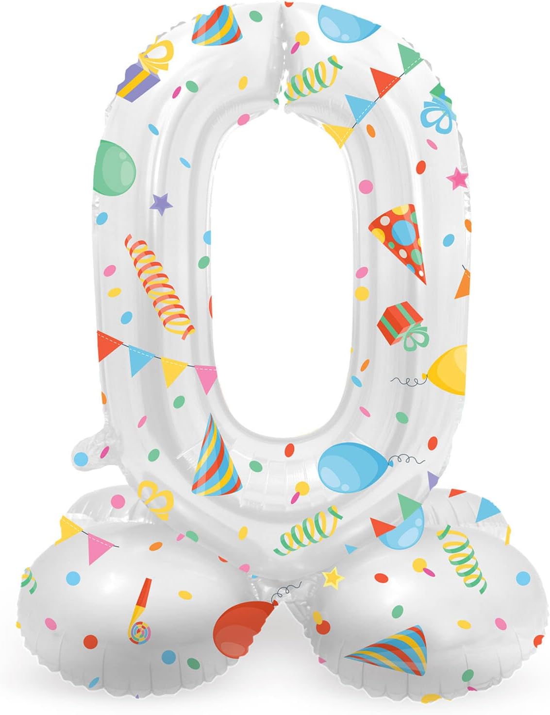 Folat 63960 Luftballon Geburtstag Stehender Ziffer 0 Joyful Party Weiß mit Geschenke und Dekoration 72 cm-Decoration Geburtstagdeko, Ballon Zahl, Kein Helium erforderlich, Bunt Zahl 0