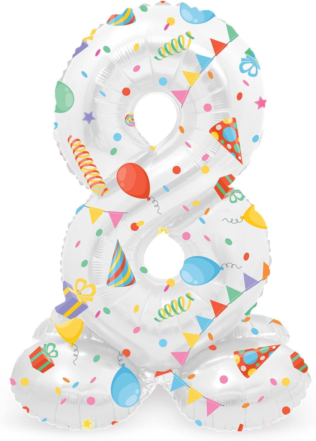 Folat 63968 Luftballon Geburtstag Stehender Ziffer 8 Joyful Party Weiß mit Geschenke und Dekoration 72 cm-Decoration Geburtstagdeko, Ballon Zahl, Kein Helium erforderlich, Bunt Zahl 8
