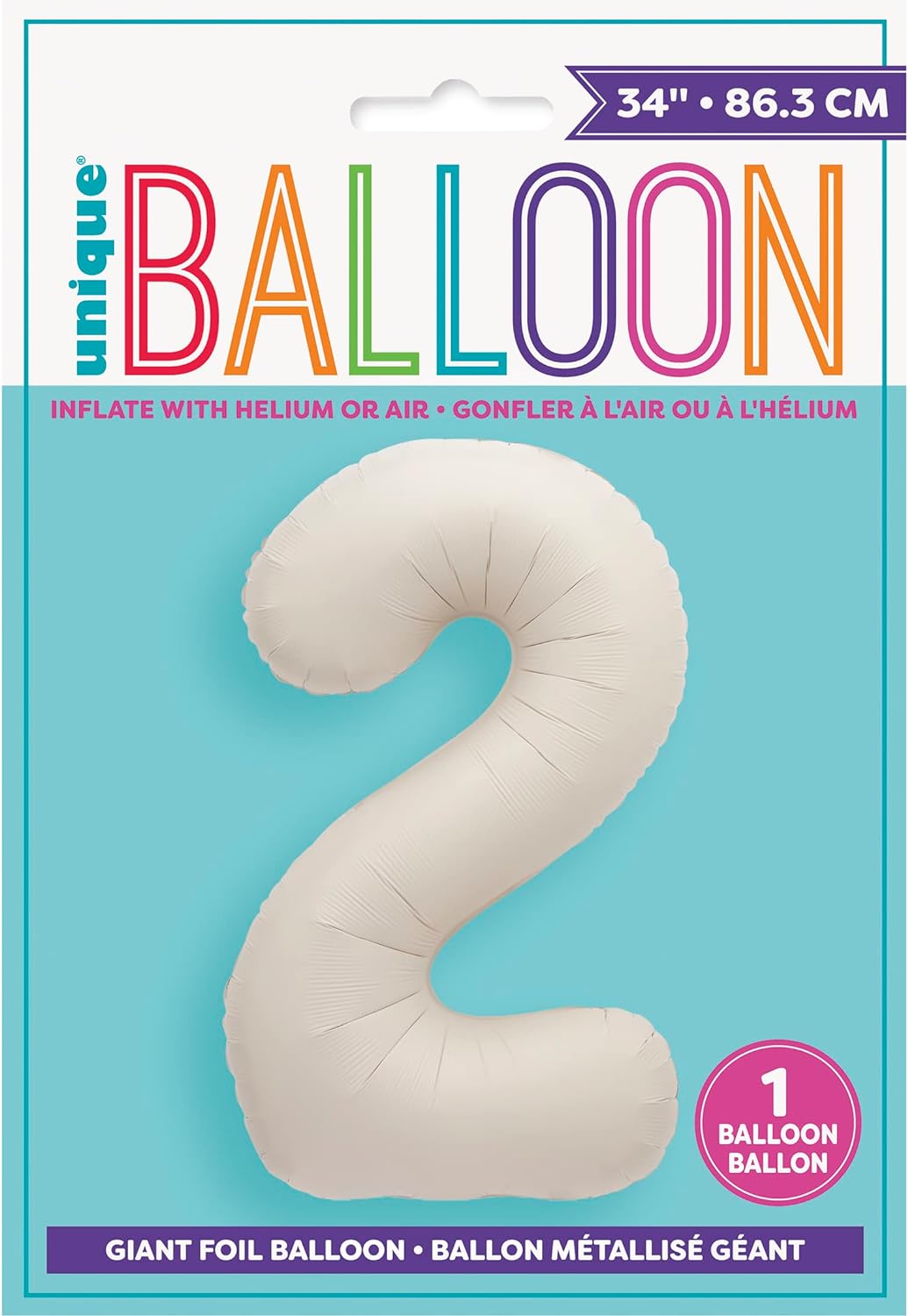 Unique- Número: Globo Gigante 2-86 cm Desnudo Mate-1 Unidad (Paquete de 1), Color nude, 34" Foil Helium Balloon (19652
