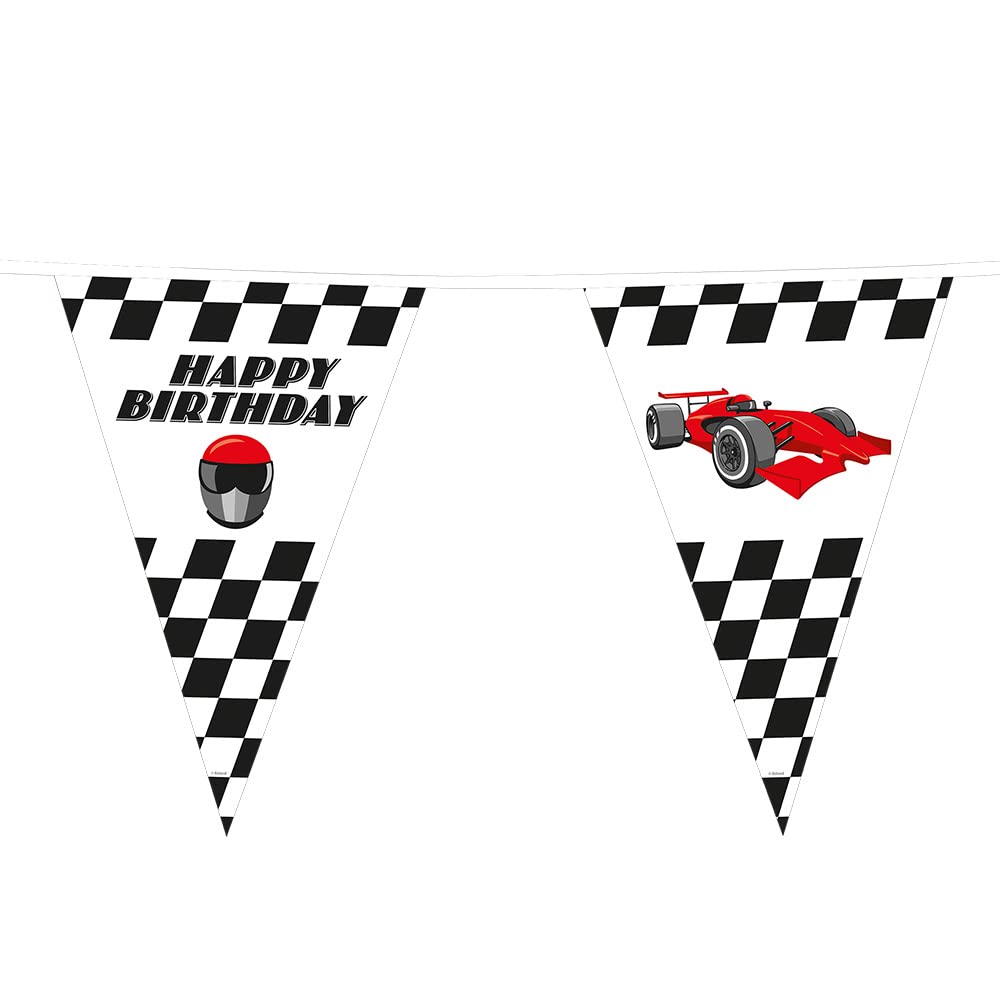 Boland Racing Car Happy Birthday Bunting 6m for Childrens Birthday Parties Chequered Flag Go Kart Children's Birthday Party Garland Bunting Flag