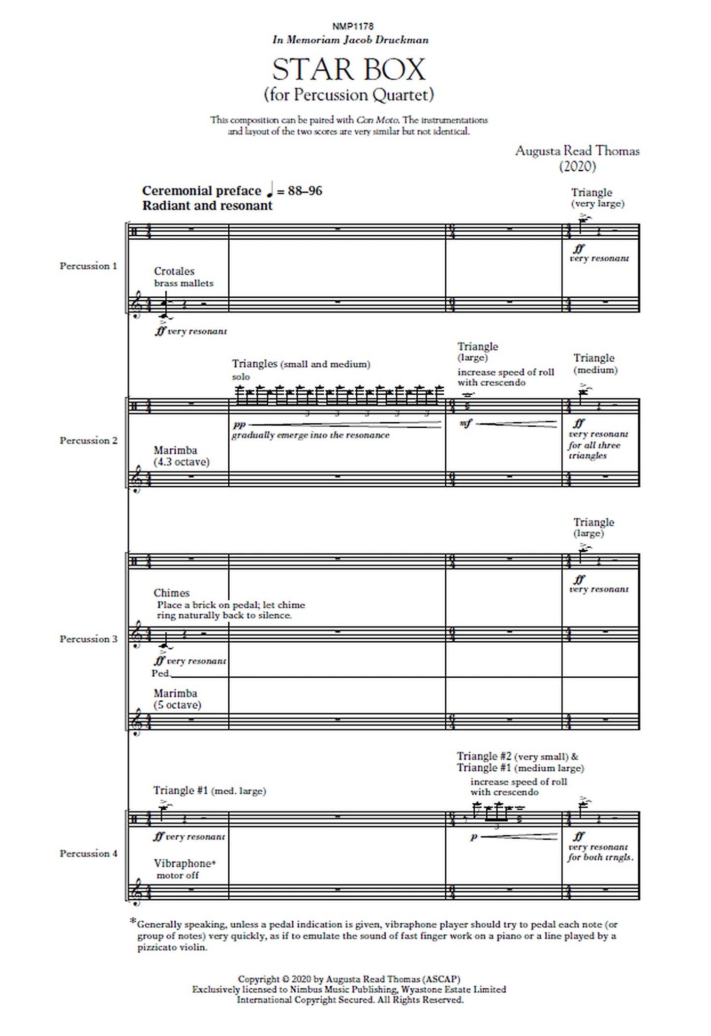 Augusta Read Thomas: Star Box for Percussion Quartet - Study Score (Nimbus Music Publishing NMP1178