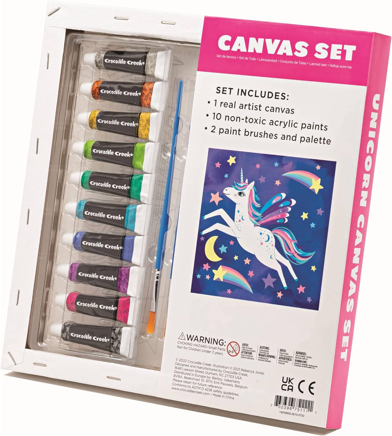 Crocodile Creek Unicorn Canvas Painting Set for Kids Ages 6 Years and Up - Acrylic Painting Kit includes 10 Non-Toxic Acrylic Paints, 2 Paint Brushes, 1 Palette and 1 Canvas