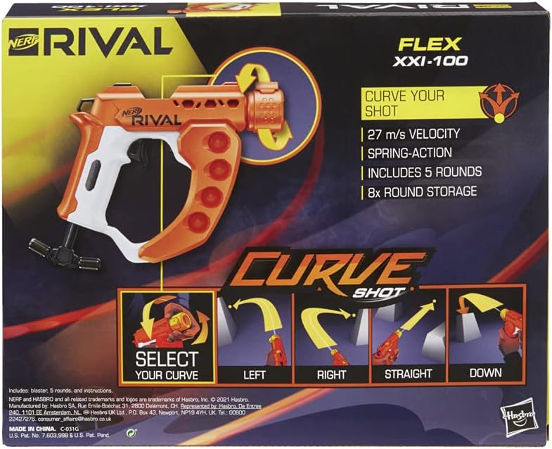 Nerf Rival Curve Shot – Flex XXI-100 Blaster – Fire Rounds to Curve Left, Right, Downwards or Fire Straight