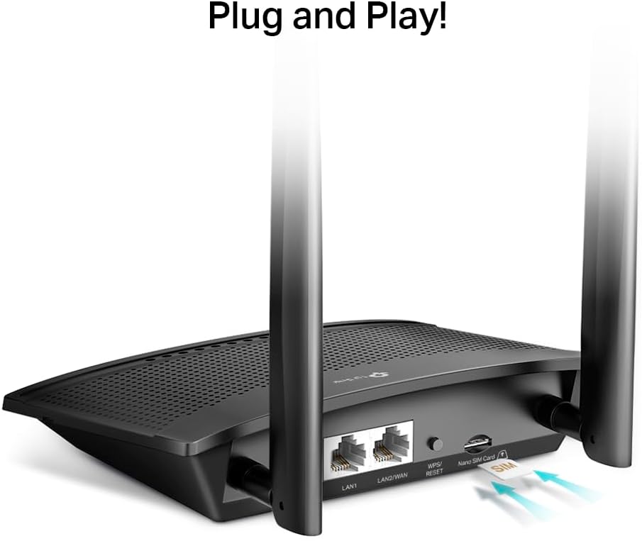 TP-Link 4G LTE Router 150Mbps Wifi N 300Mbps TL-MR100, 4G Modem, 4G Box, 2 x SMA for External Antenna, 2 Ethernet Ports, Removable Antennas, Compatible with Any Operator