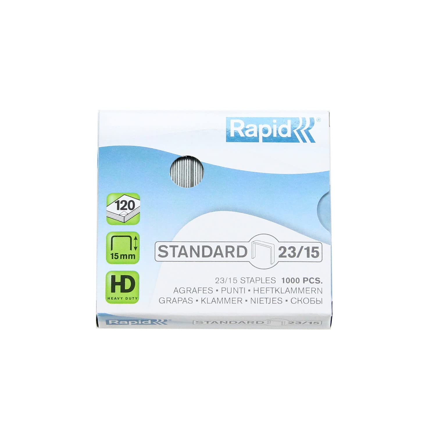 Rapid 23/15mm Standard Staples, For Stapling 80-120 Sheets, Use with Heavy Duty Staplers, Galvanised Wire, Box of 1000, 24869600