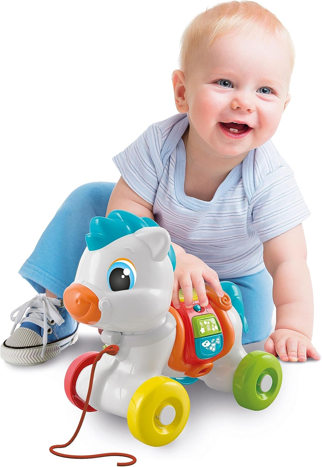 Clementoni 17776 Baby Pony Always with Me-Interactive Towing, Animal to Pull, Motor Game, First Steps, Learning to Walk, Kids 6 Months-Made in Italy, English Towable Pony