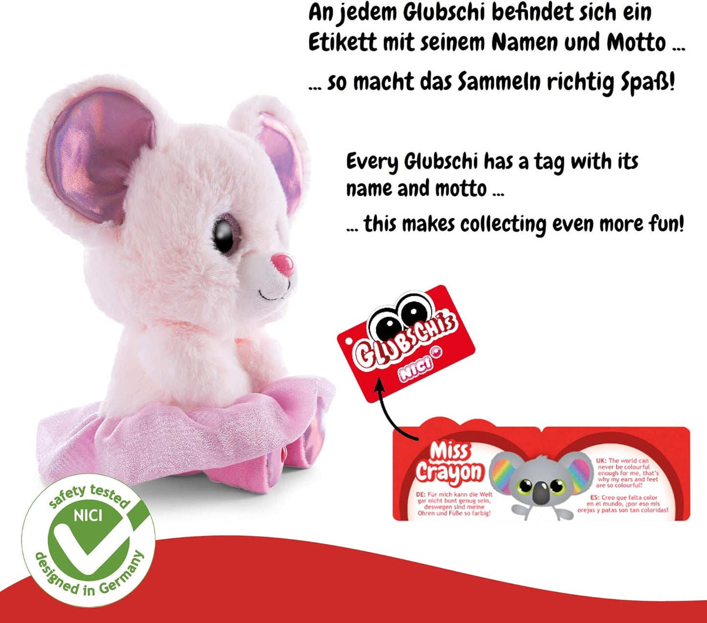 NICI 46865 GLUBSCHIS cuddly toy Ballerina Yammy 15cm, Light green, 15 cm mouse