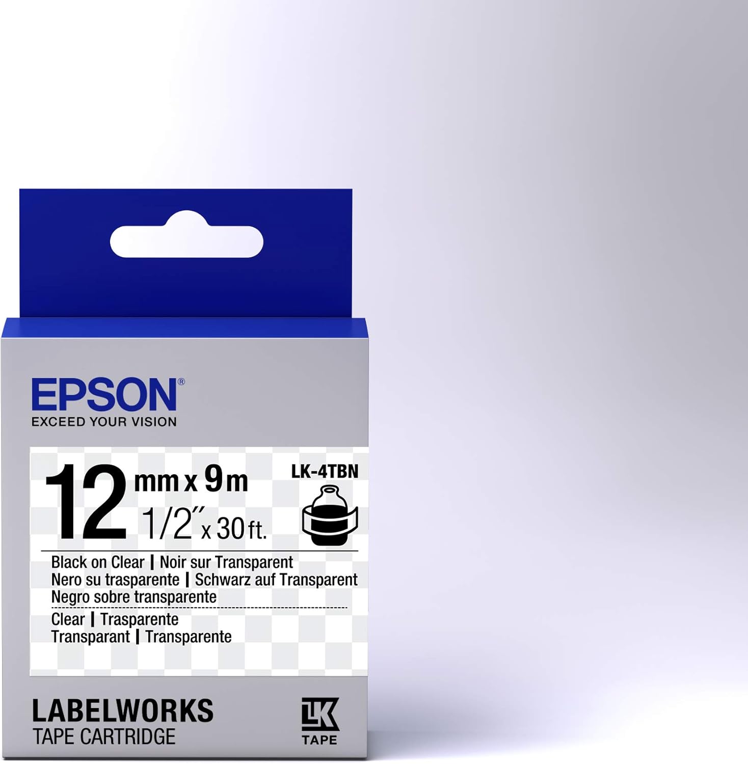 Epson LK-4TBN (12mm x 9m) Label Cartridge (Black on Transparent) for LabelWorks Label Makers