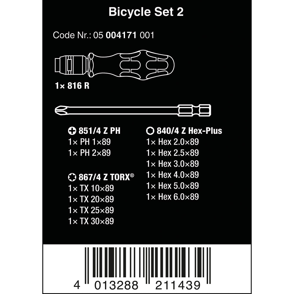 Wera Unisex's Bicycle 2, Kraftform Kompakt Interchangeable Screwdriver Set 05004171001 Universal Tool 13 Pieces, Black, 13pc