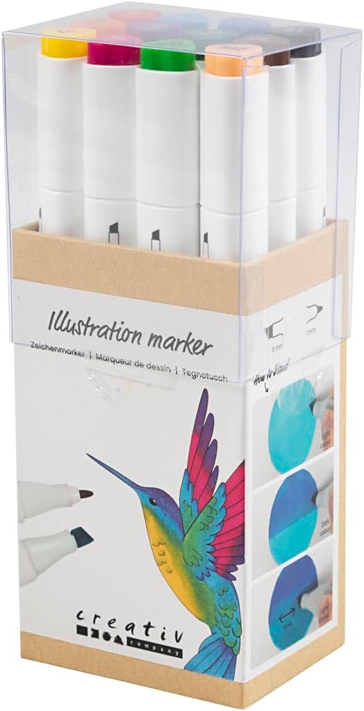 Creativ Company Alcoholstiften met twee punten, klassieke kleuren, 12 stuks