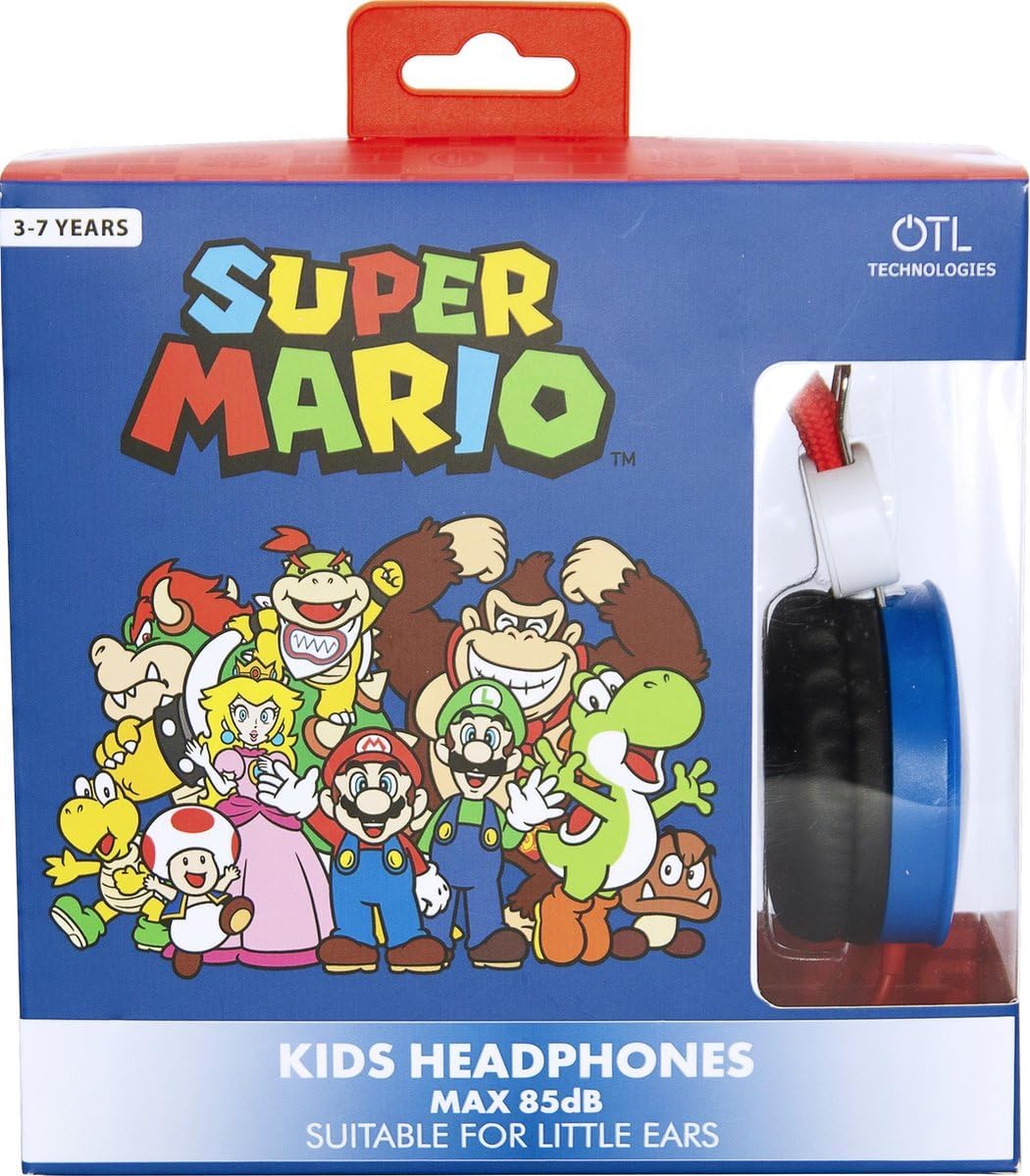 OTL Technologies Super Mario stereo headset voor kinderen met volumegrens (max 85 dB) en verstelbare hoofdband