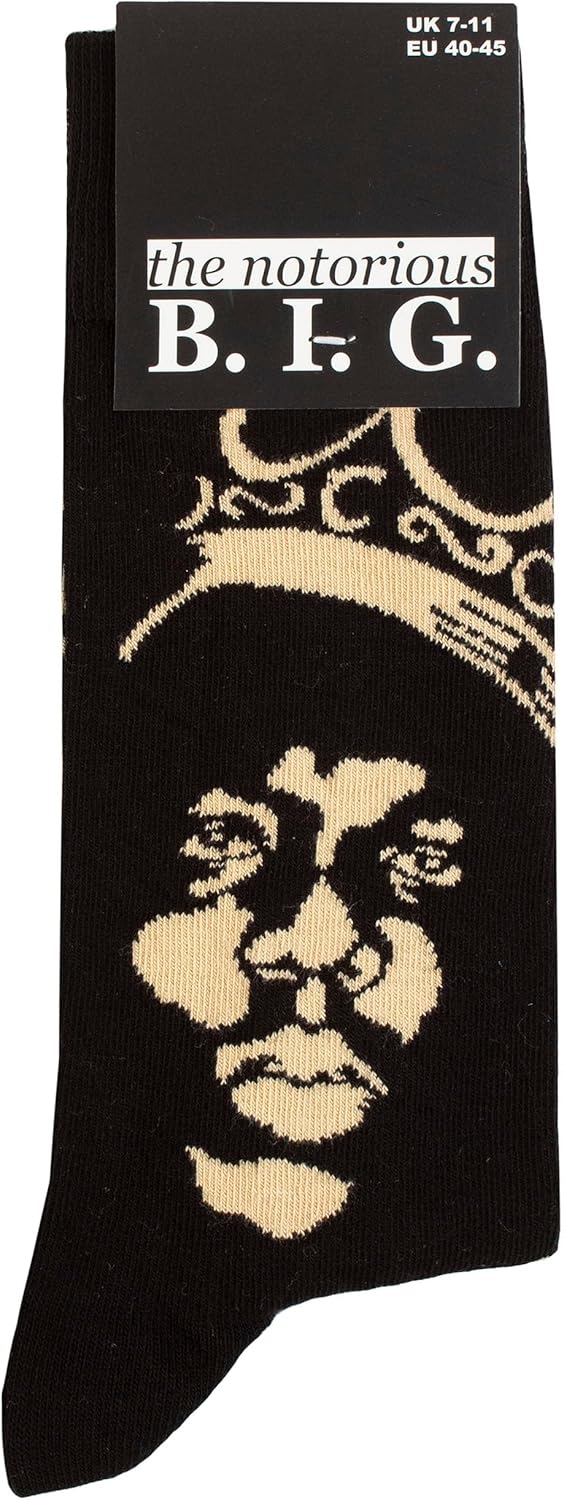 Biggie Smalls Socks Gold Crown Logo Official Unisex Black (UK SIZE 7-11) UK Size 7-11, black, UK Size 7-11