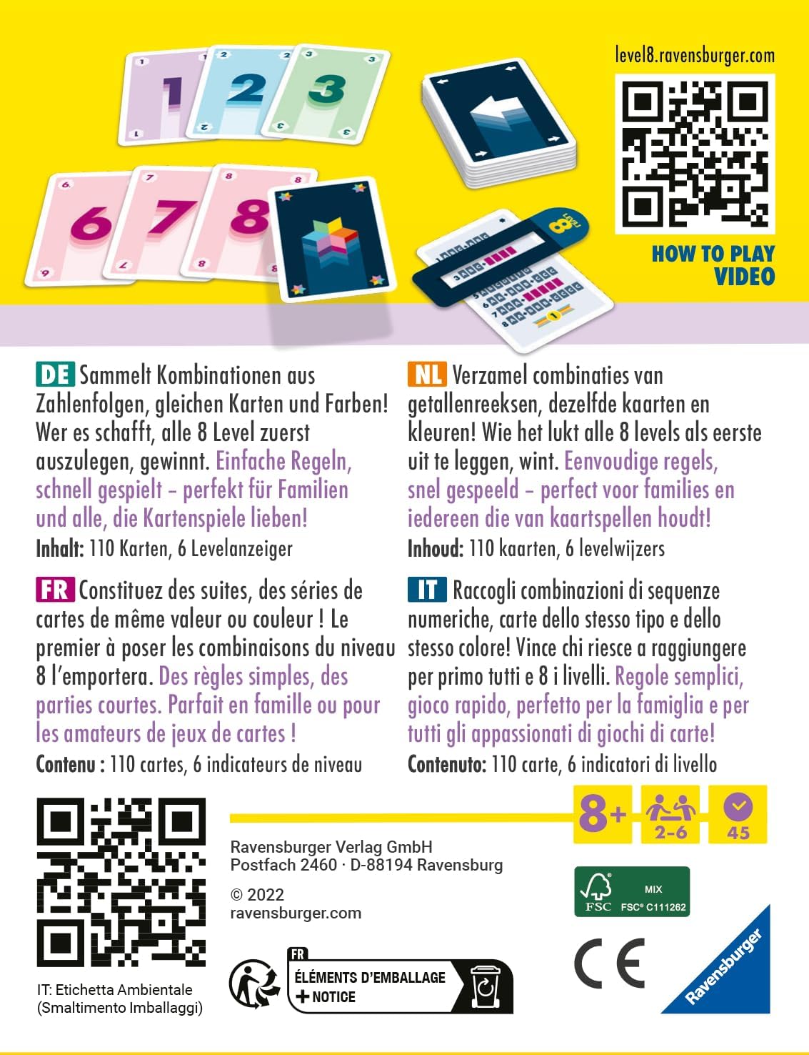 Ravensburger - Level 8 - Jeu de Cartes - Jeu de société pour Toute la Famille - Jeux de Combinaisons - De 2 à 6 Joueurs à partir de 8 Ans - Mixte - 20865 - (Multilingue - Français Inclus