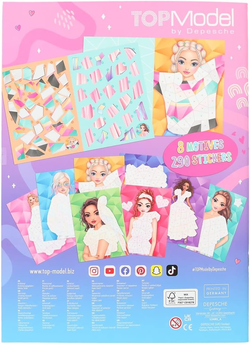Depesche 12485 TOPModel Fantasy Number Sticker - Sticker Book with 16 Pages for Designing Outfits by Numbers, Includes 8 Sticker Sheets
