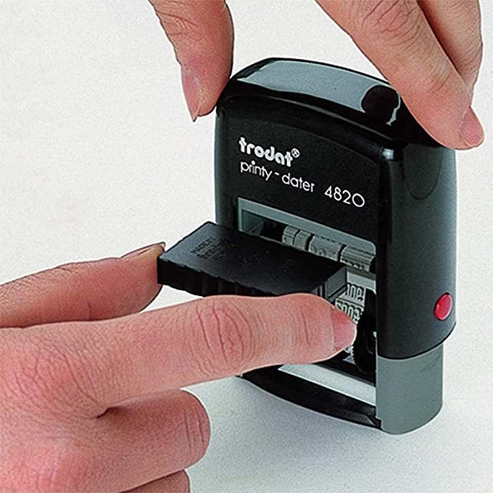 Trodat Printy 4820 Date Stamp Self-Inking Color Black, Date Format GG MMM (in letters) AAA, Italian, Character Height 4 mm, Footprint 25x4 mm, Black Cartridge Included, in Eco Case