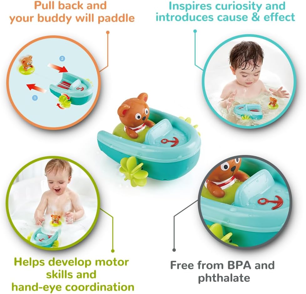 Hape E0217 Rubberboot met terugtrekmotor, kleurrijk