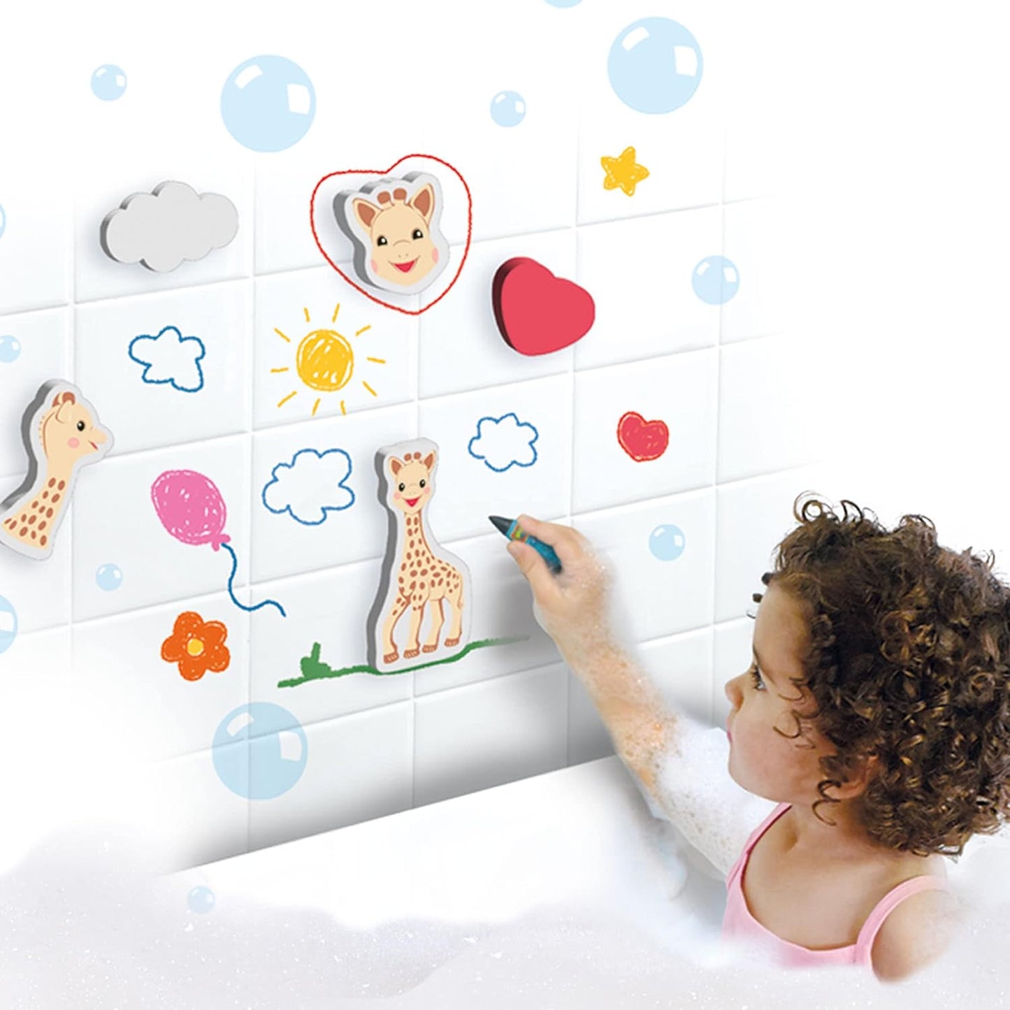 SES Creative 14498 Sophie la girafe - Bath crayons with shapes - With firm foam figures of Sophie la giraffe, Age 24M+