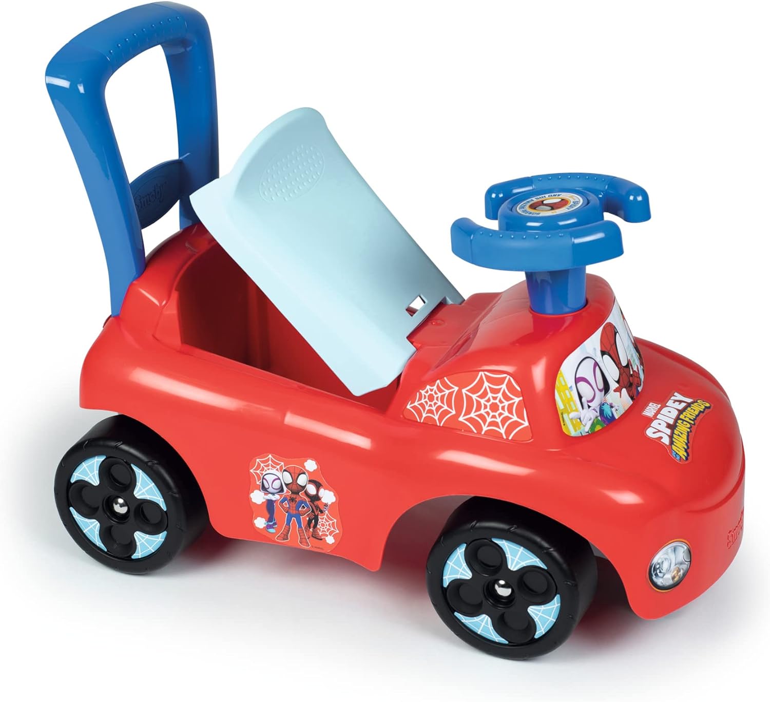 Smoby - Spidey Andador y Correpasillos- Todo en Uno, Sistema Antivuelco, Área de Almacenamiento Bajo el Asiento, para Niños a Partir de 10 Meses (7600720508