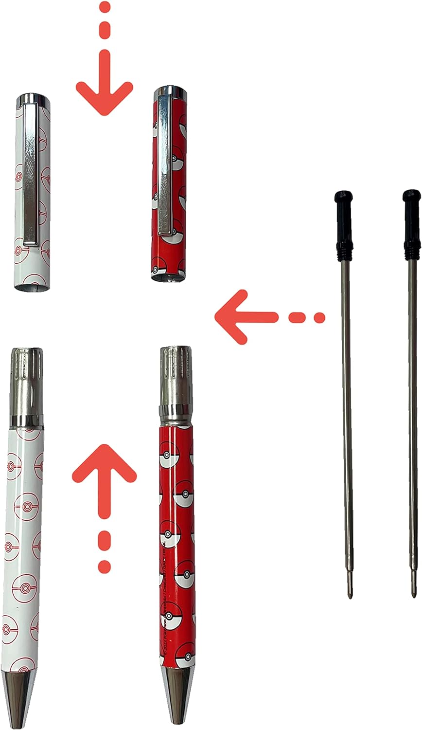 Pokémon – Set of 2 Children's and Youth Pens, Pokémon Design, for Boys and Girls, Red and White, Official Product (CyP Brands