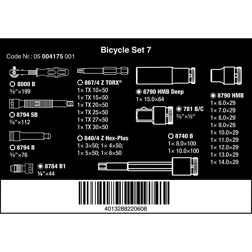 Wera 05004175001 Bicycle Set 7, 3/8" Knarren Satz, 27-teilig