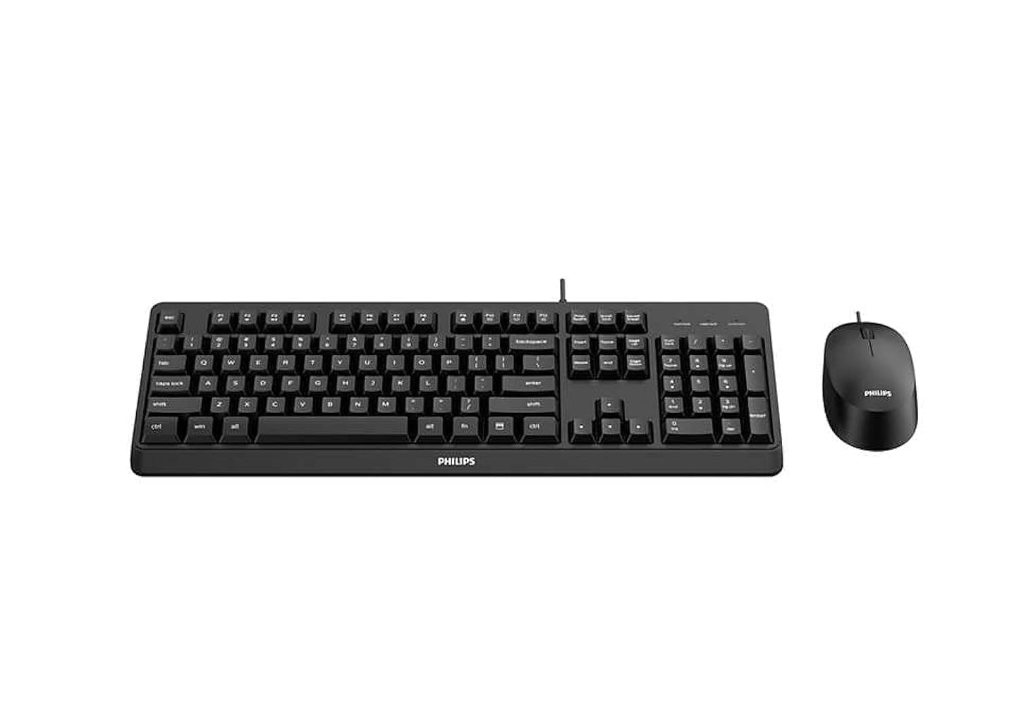Philips SPT6207B wired keyboard and mouse set - USB 2.0, ergonomic design and 1,200 DPI sensor, quiet clicks, for left and right-handed users, compatible with PC, Mac, laptop, black, UK layout
