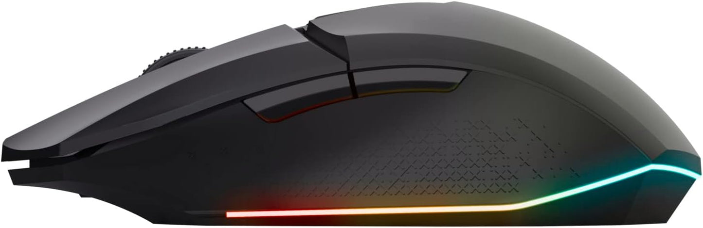 Trust Gaming GXT 110 Felox Rechargeable Wireless Gaming Mouse, 80h Playtime, 800-4800 DPI, Multicolour LED Lighting, 6 Buttons, RGB Computer Mouse for PC, Laptop, Windows