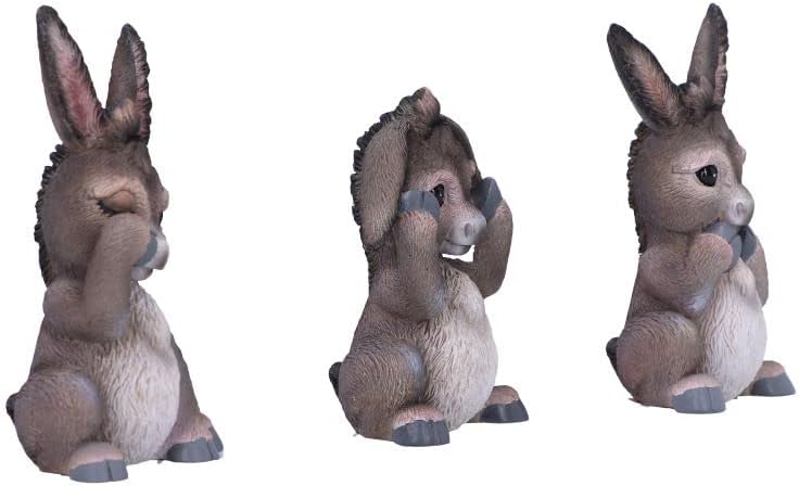 Nemesis Now Three Wise Donkeys - Trío de Figuras de Burro (11 cm), Resina, Gris, mercancía Animal, fundida en la Mejor Resina, Pintada a Mano