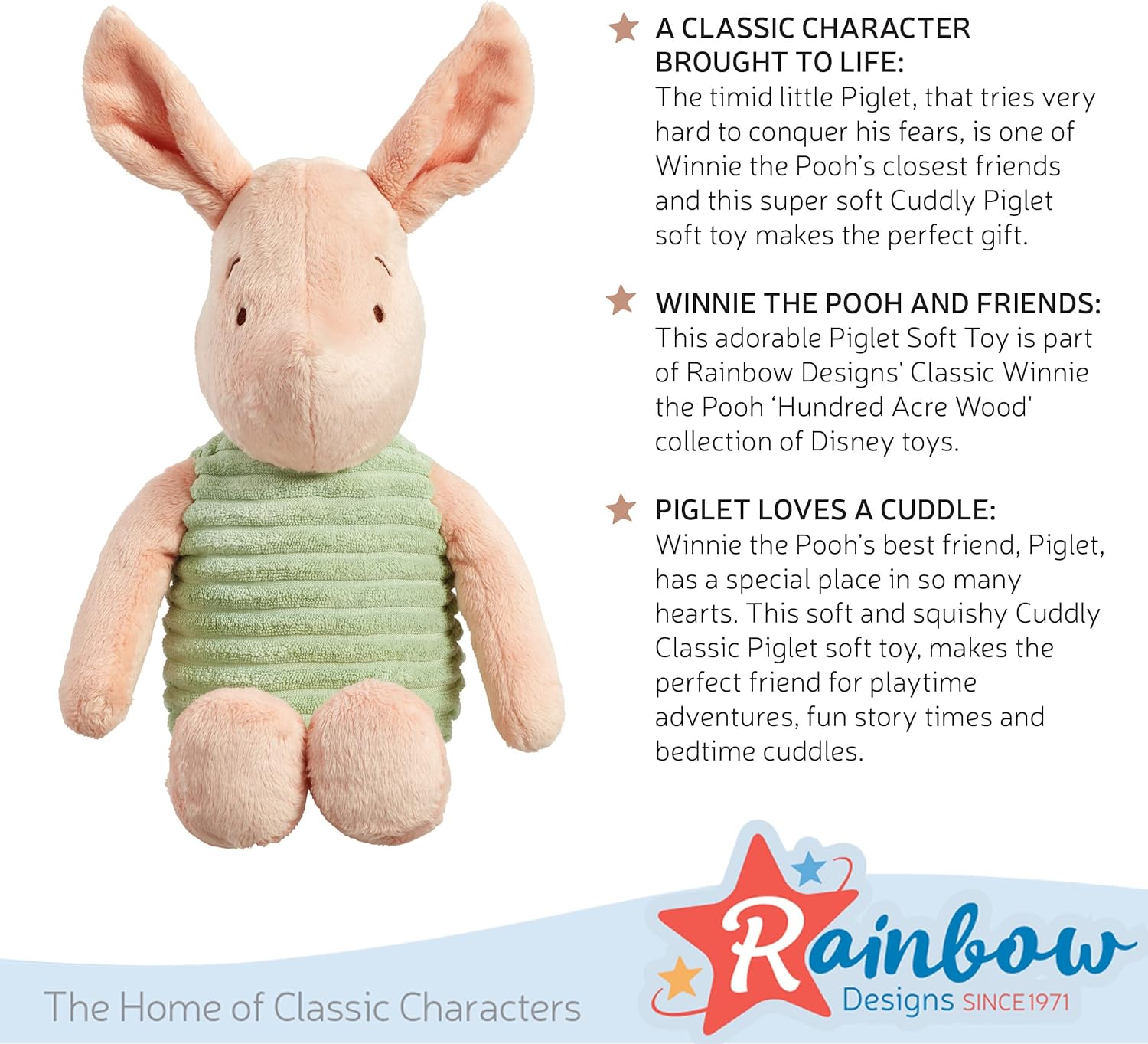 Rainbow Designs Official Winnie the Pooh - Disney Classic Hundred Acre Woods Cuddly Piglet Soft Toy Ideal For Babies Children And Toddlers