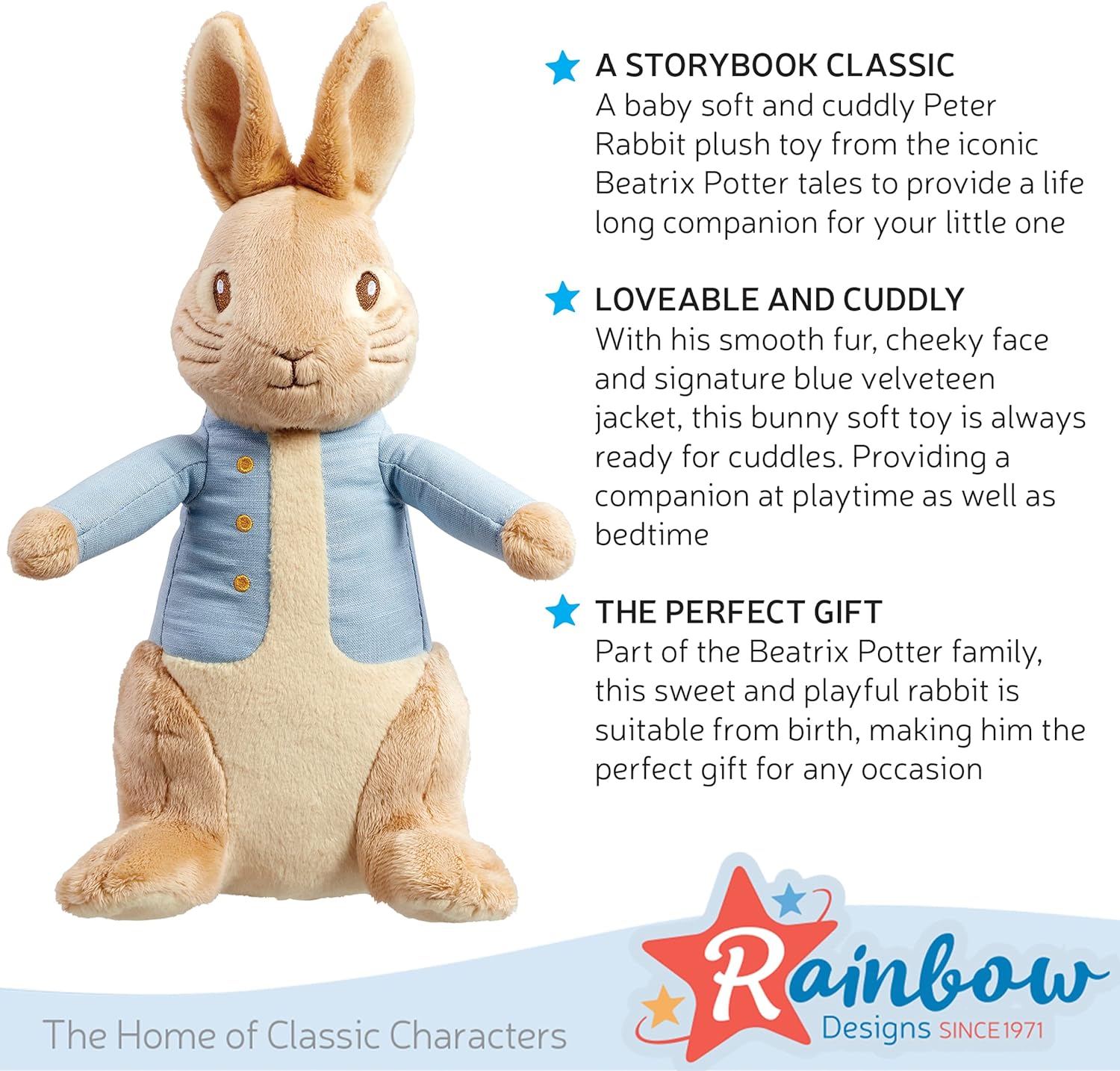 Rainbow Designs Official Peter Rabbit Large 24cm - Newborn Baby Gifts - Big Plushies - Stuffed Animal - Beatrix Potter - Cuddly Soft Toy