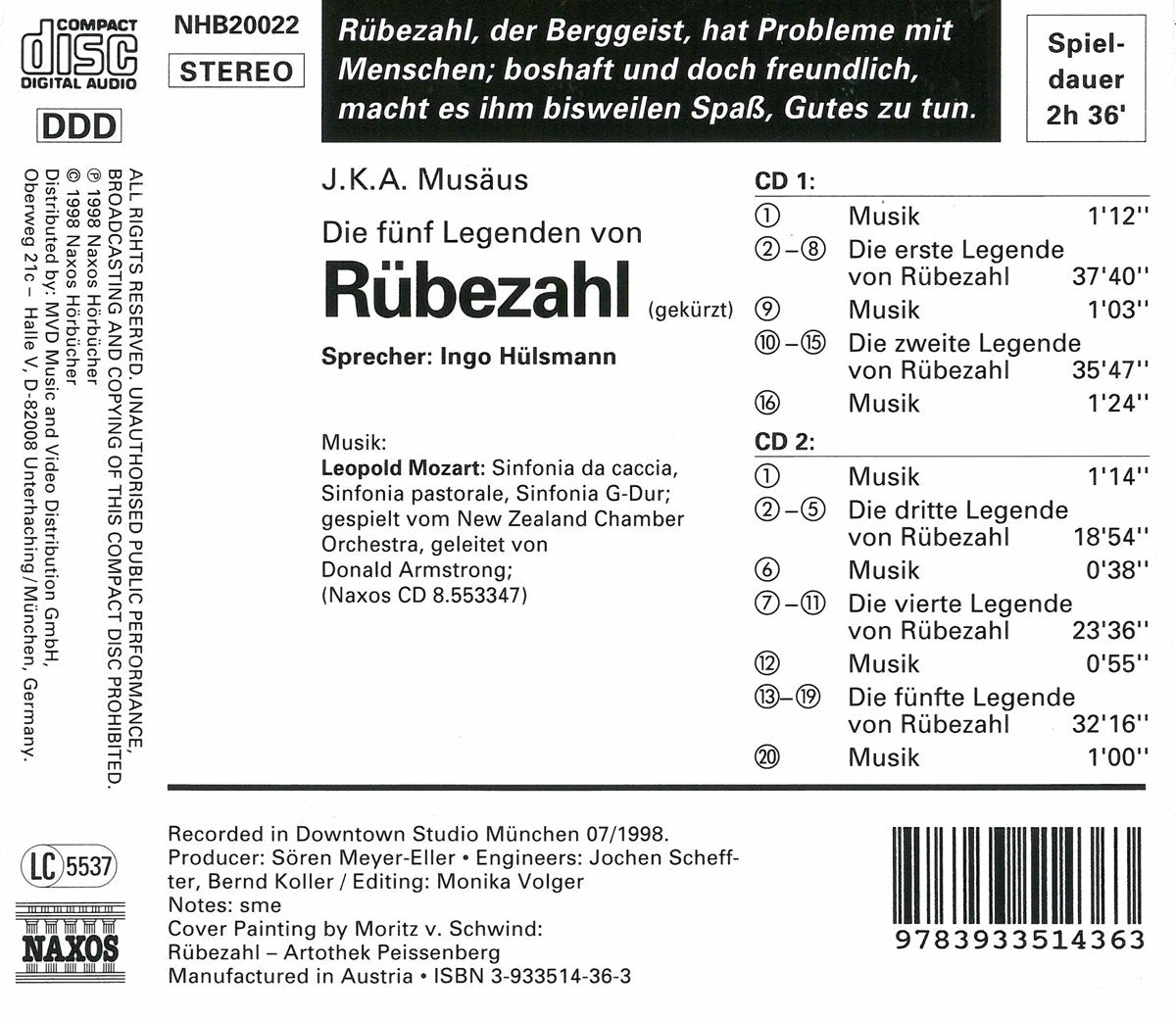 Die fünf Legenden von Rübezahl: ca. 156 Min. DDD.