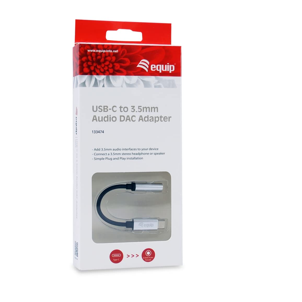 Equip 133474 USB-C Cable Adapter 3.5 mm, Black, Silver