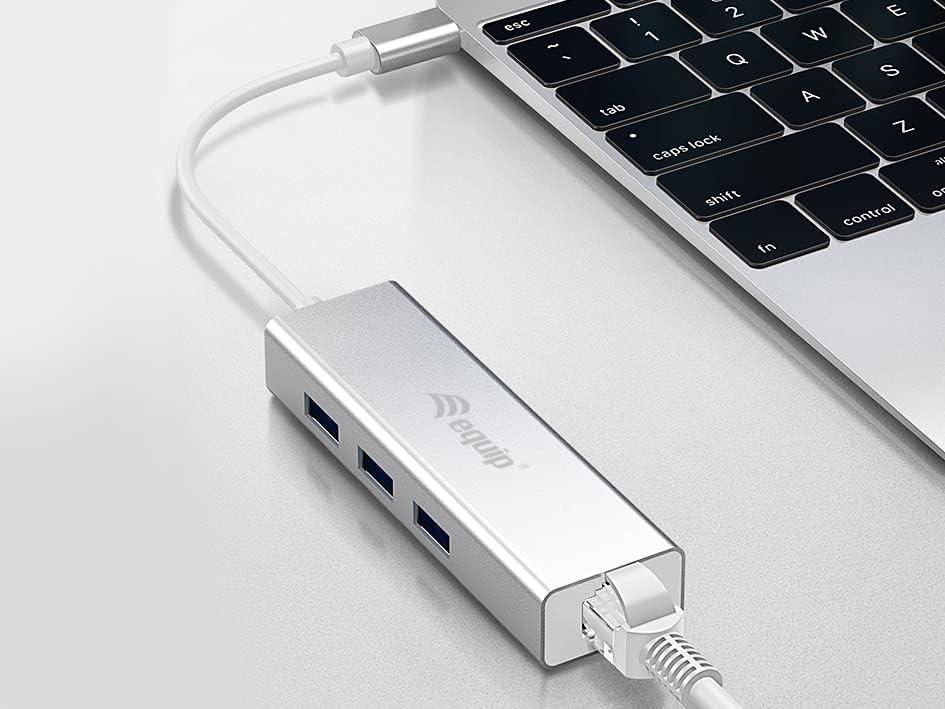 Equip 133481 USB-C to 3-Port USB Hub with Gigabit Adapter/Silver