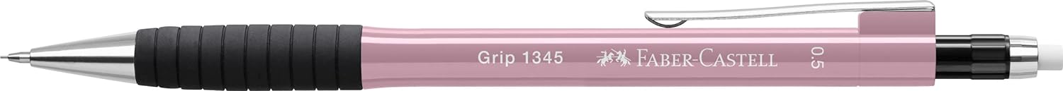 Faber-Castell Grip 134527 Mechanical Pencil 1345 Rose Shadows, Hardness Grade B, Lead Thickness 0.5 mm, with Integrated Eraser, Pack of 1, pink