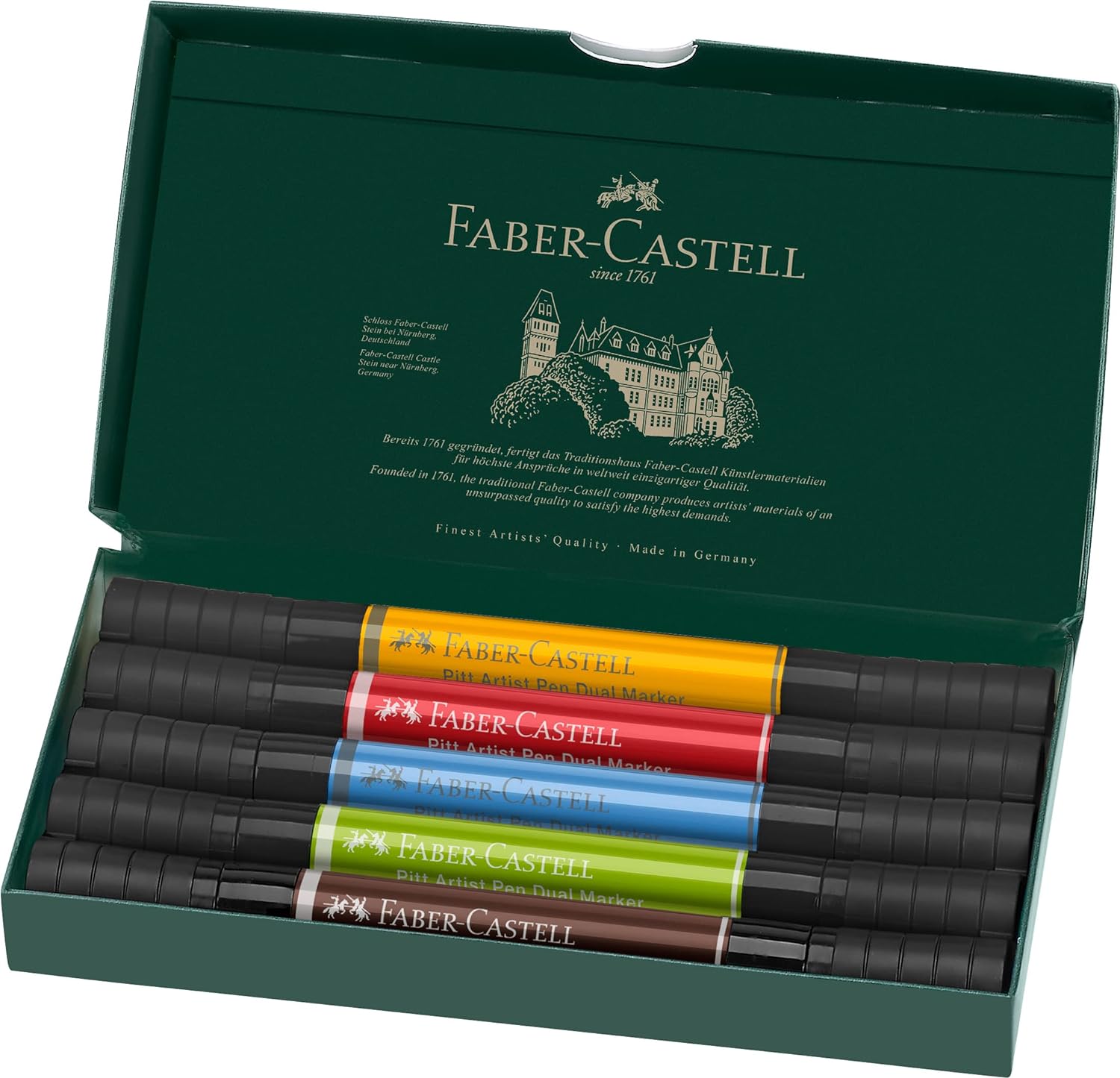 Faber-Castell PITT Artist Pen Dual Marker India Ink - Wallet of 5, 162005, Multi, 5er