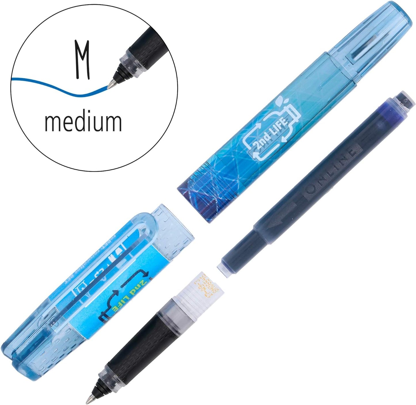2nd LIFE ONLINE 54201/3D Ink Cartridge Rollerball Pen Recycled PET for a Clean Environment for Standard Ink Cartridges Including 1 Combination Cartridge