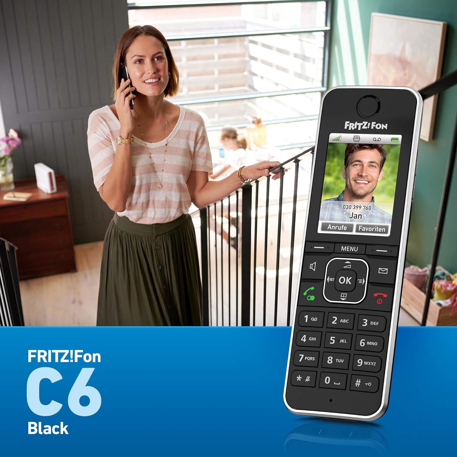 AVM FRITZ!Fon C6 Black DECT-Komforttelefon (hochwertiges Farbdisplay, HD-Telefonie, Internet-/Komfortdienste, Steuerung Fritz!Box-Funktionen) schwarz, deutschsprachige Version