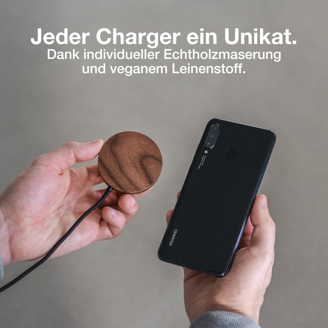 Woodcessories - Magnetic wooden charger compatible with all iPhone 12 models | Wooden wireless charger with all compatible devices
