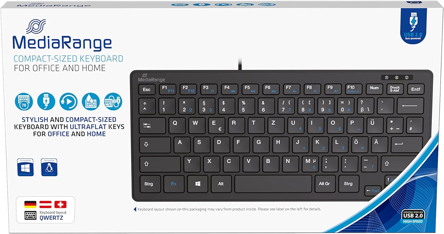 MediaRange kabelgebundene Kompakt-Tastatur mit 78 ultraflachen Tasten, QWERTZ