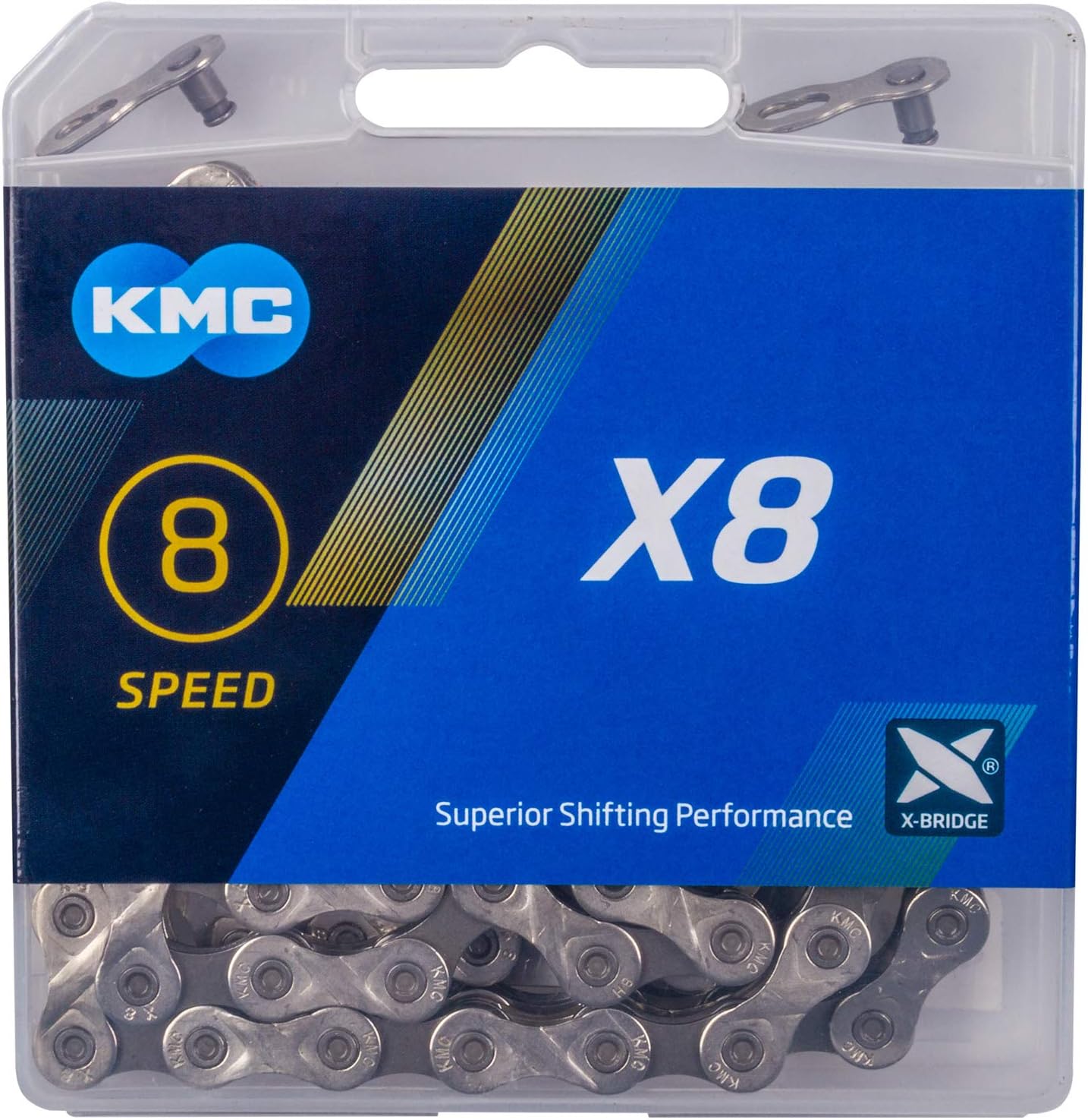 KMC Unisex – Adult's 12NR DLC Black X8 Silver/Grey 8-Speed Chain 1/2 Inch x 3/32 Inch 114 Links