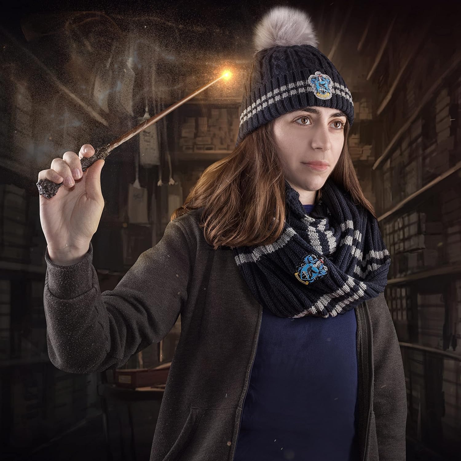 Cinereplicas Harry Potter Scarf - Infinity - Official - Ultra Soft Knitted Fabric Blue, Blue and Grey
