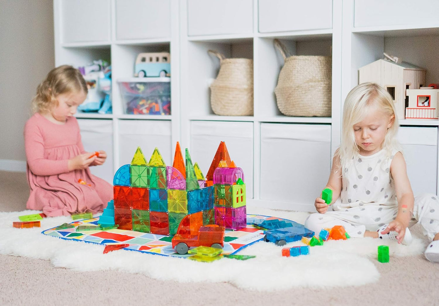 Magna-Tiles Storage Bin & Interactive Play-Mat, Collapsible Storage Bin With Handles for Playroom, Closet, Bedroom, Home Organization and Classroom, 12.5 x 11 x 8” Bin