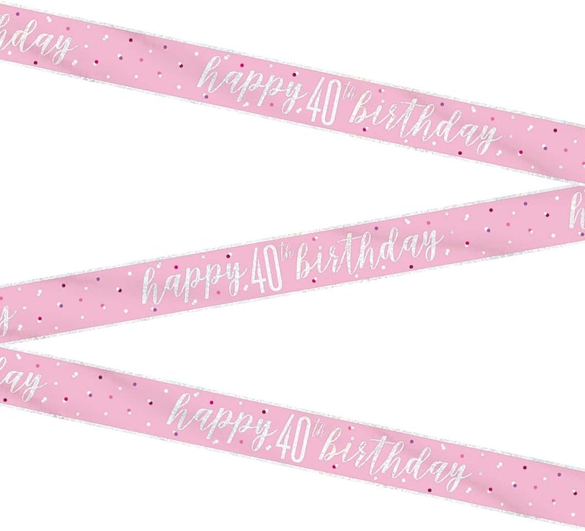 Unique-Happy 40th Birthday Foil Banner-9' | Pink And Silver | 1 Pc. Cartel de Cumpleaños Número 40-2,74 m-Tema Glitz Rosa y Plata-1 Unidad (Paquete de 1), color, age 40 (83494