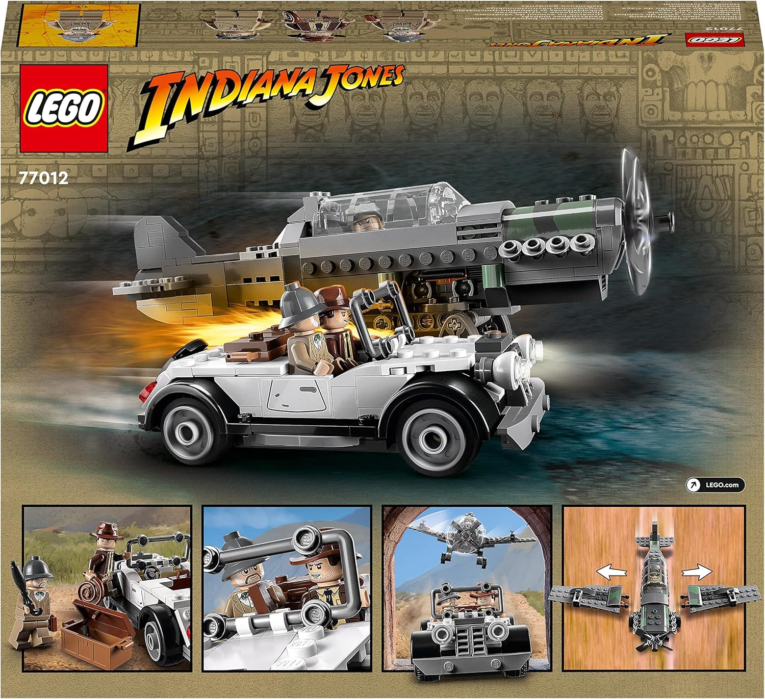 LEGO Indiana Jones Fighter Plane Chase Set with Buildable Airplane Model & Vintage Toy Car plus 3 Minifigures, The Last Crusade Action Playset 77012 Single