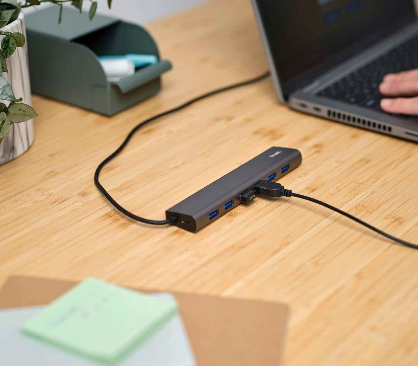 Trust Halyx 7 Port USB Hub 3.2 Gen 1, Slim Adapter with USB-C Power Port, Fast 5 Gbps Data Speed, Multiport USB Splitter, Compact USB Extension Cable for Macbook Pro, Laptop, PC, Computer, Notebook