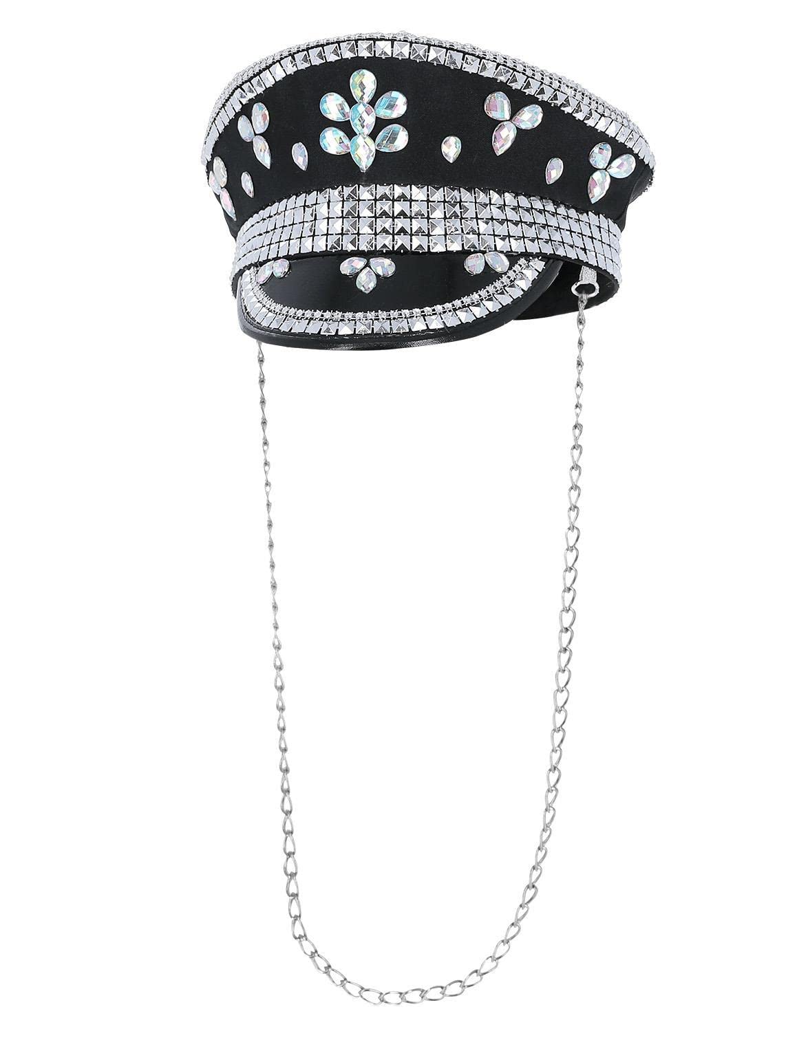 Smiffys Fever Deluxe Sequin Studded Captains Hat, Black