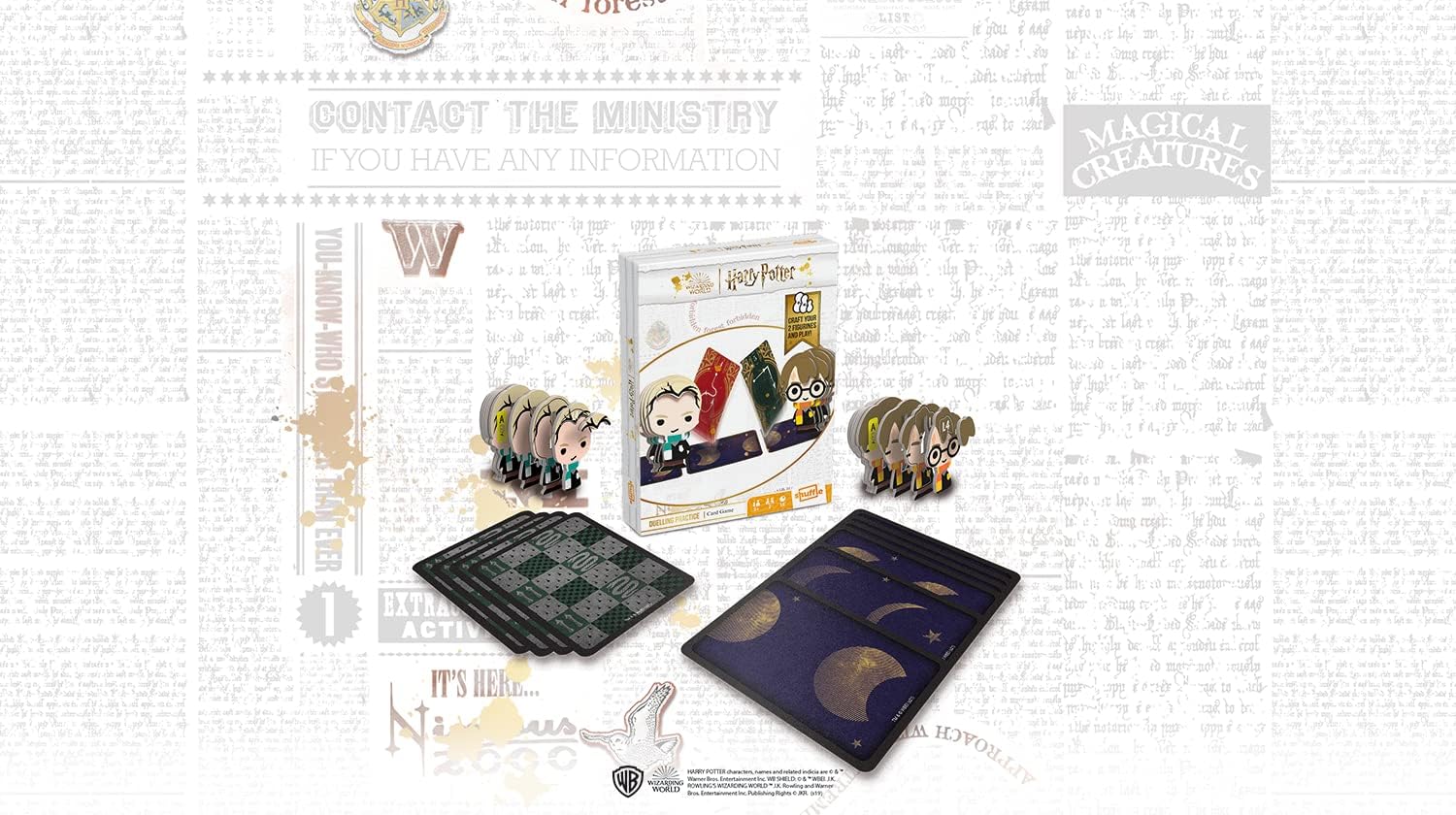 ASS Altenburger 10027083 Potter – Zauber Duell-Kartenspiel mit Bastel-Spielfiguren Harry und Malfoy, Yellow